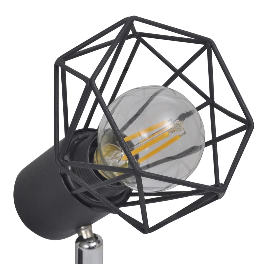Faretto Industriale Nero Con 2 Lampadine A Incandescenza A Led