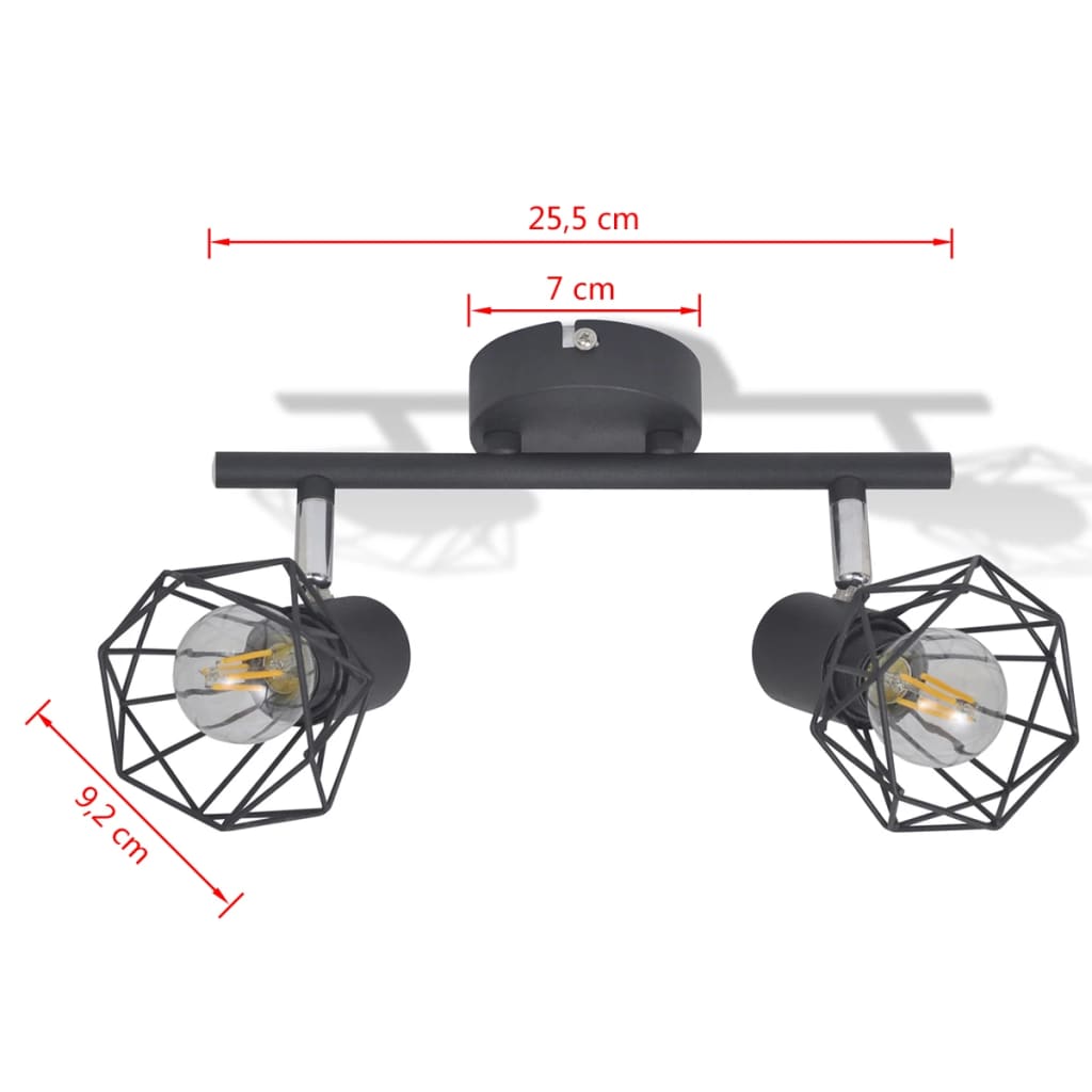 Faretto Industriale Nero Con 2 Lampadine A Incandescenza A Led