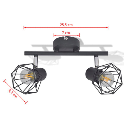 Faretto Industriale Nero Con 2 Lampadine A Incandescenza A Led