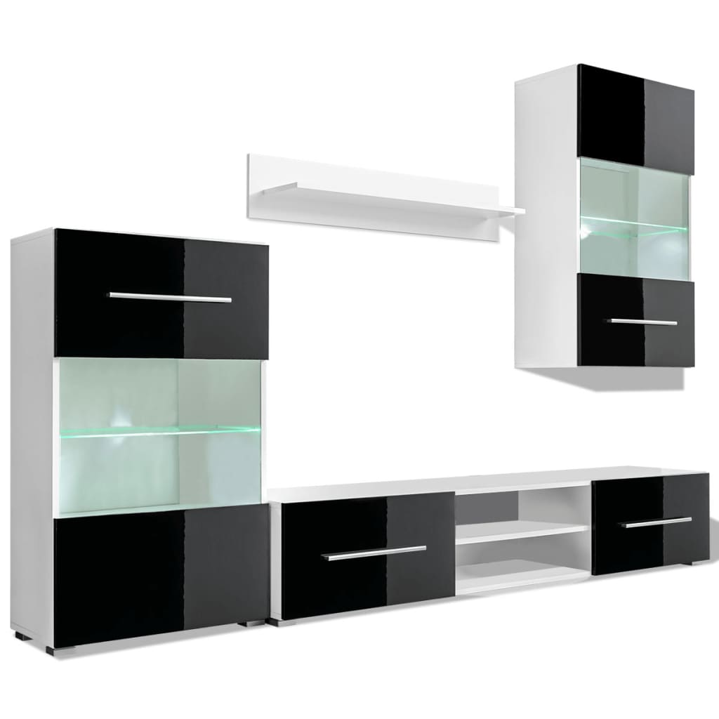 Mobili Con Vetrina Parete Unità Tv 4Pz Lucido Con Luci Led