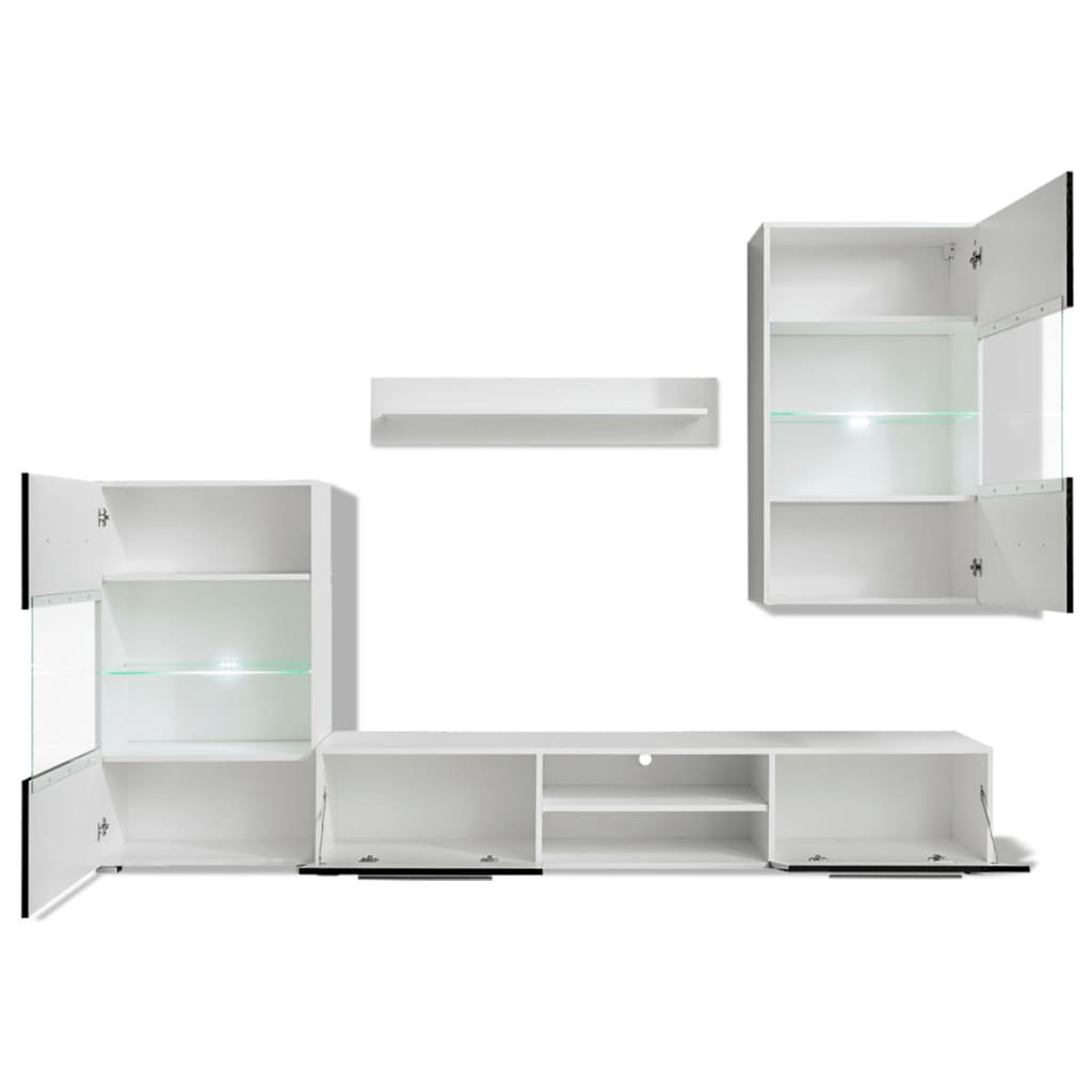 Mobili Con Vetrina Parete Unità Tv 4Pz Lucido Con Luci Led