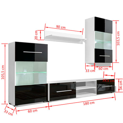 Mobili Con Vetrina Parete Unità Tv 4Pz Lucido Con Luci Led