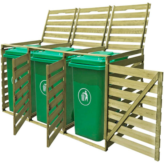Copribidone Per Spazzatura Triplo 240 L In Legno Impregnato