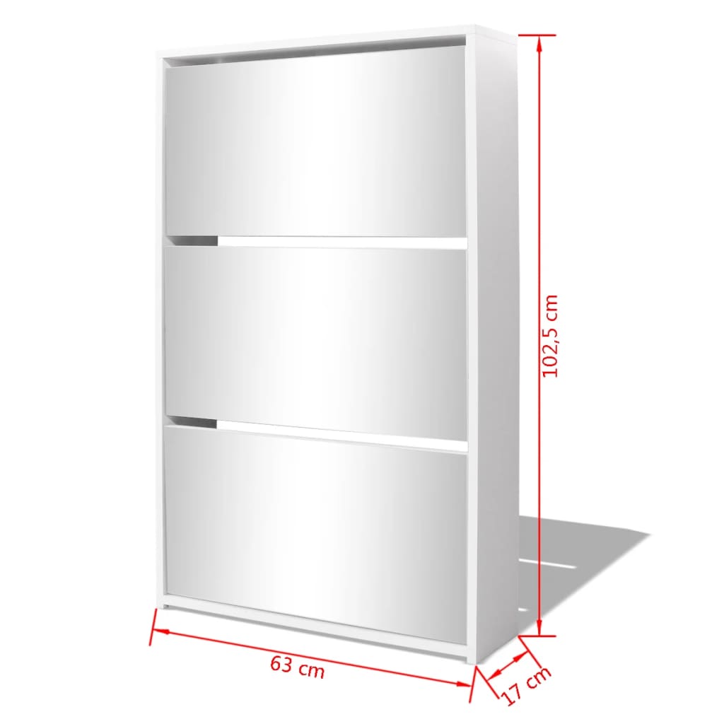 Scarpiera Con 3 Ripiani E Specchio 63X17X102,5 Cm