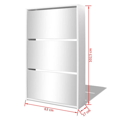 Scarpiera Con 3 Ripiani E Specchio 63X17X102,5 Cm