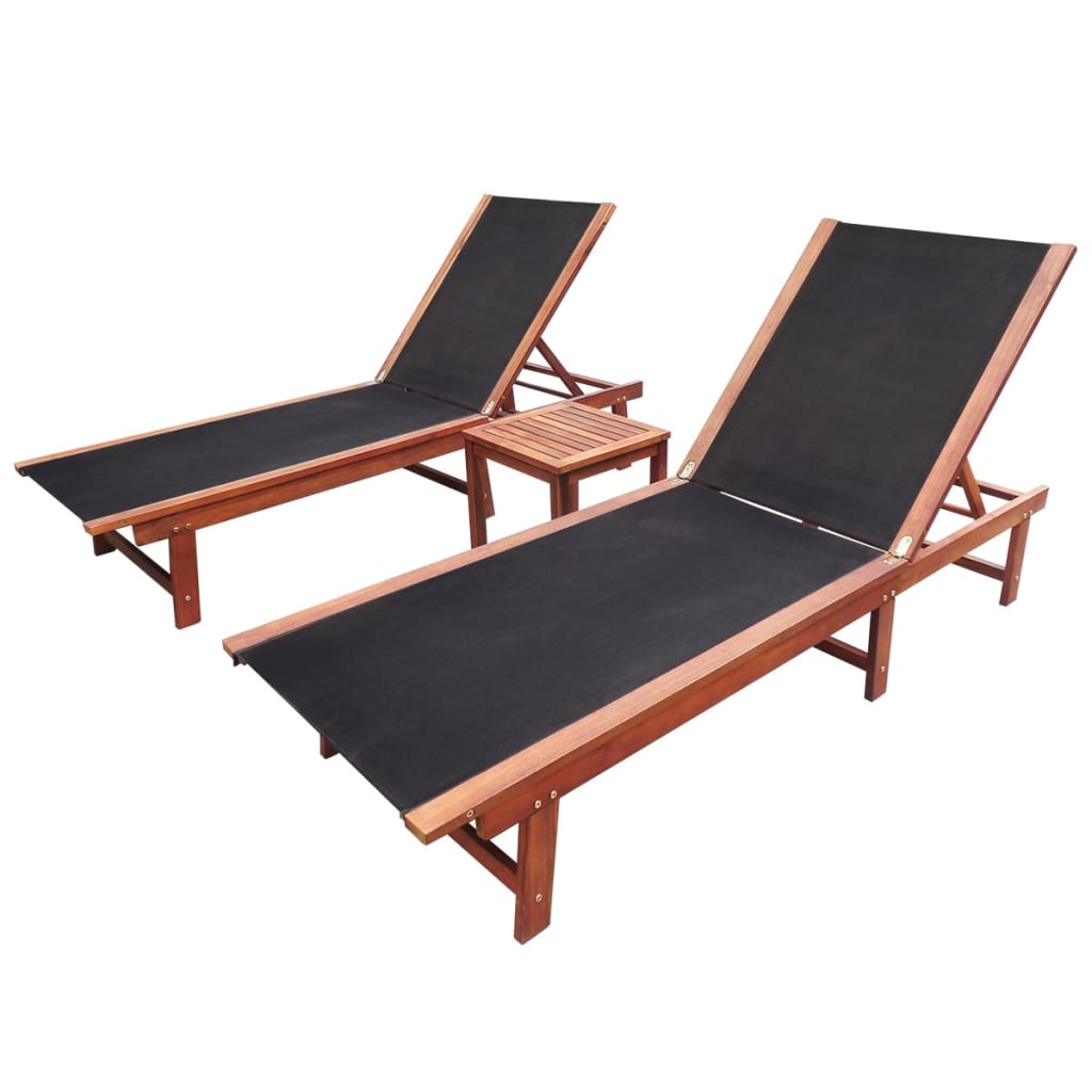 Lettini Prendisole 2 Pz E Tavolo Legno Acacia/Textilene