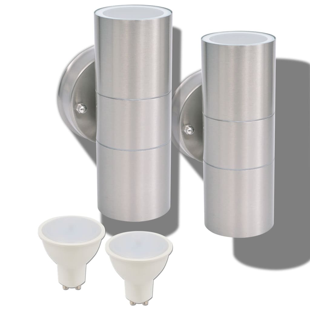 Applique Led Parete 2Pz Acciaio Inox Proiezione Alto/Basso