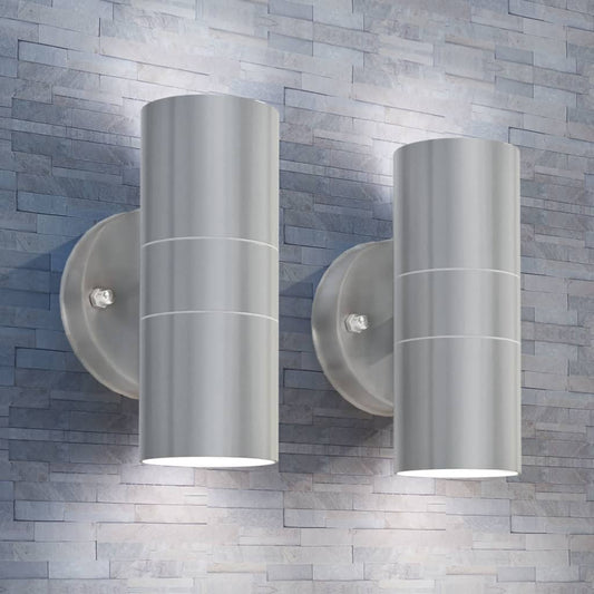 Applique Led Parete 2Pz Acciaio Inox Proiezione Alto/Basso