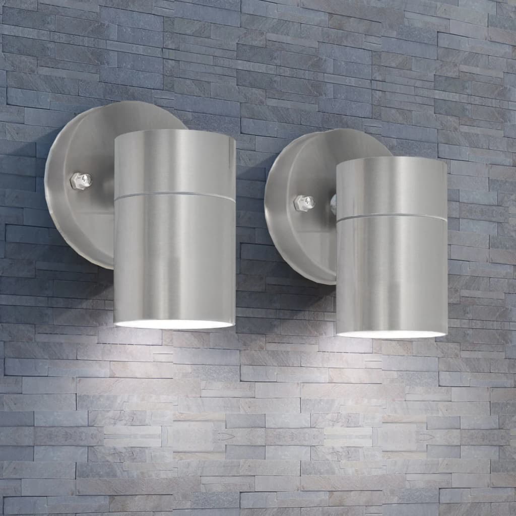 Lampada Da Parete Esterno 2 Pz Acciaio Inox Proiezione Basso