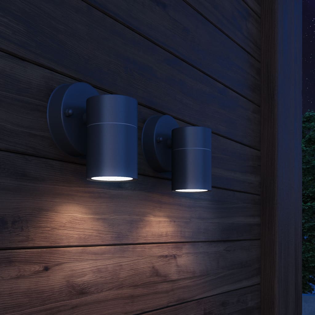 Lampada Da Parete Esterno 2 Pz Acciaio Inox Proiezione Basso