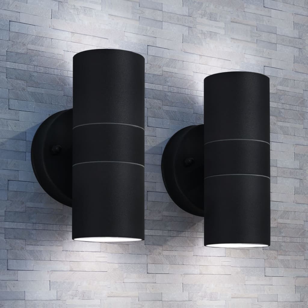 Lampada Da Parete Esterno 2 Pz Acciaio Inox Proiezione Basso