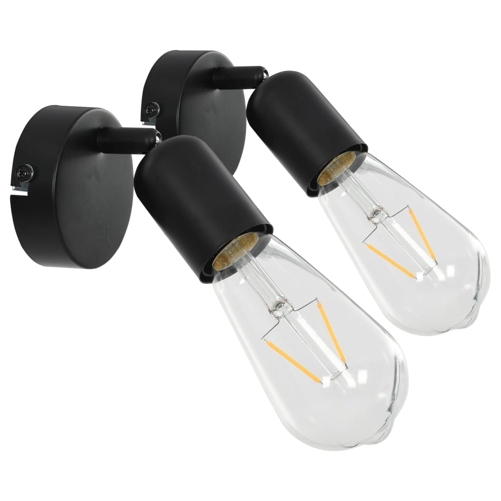 Faretti 2 Pz Con Lampadine A Incandescenza 2 W E27 Nero