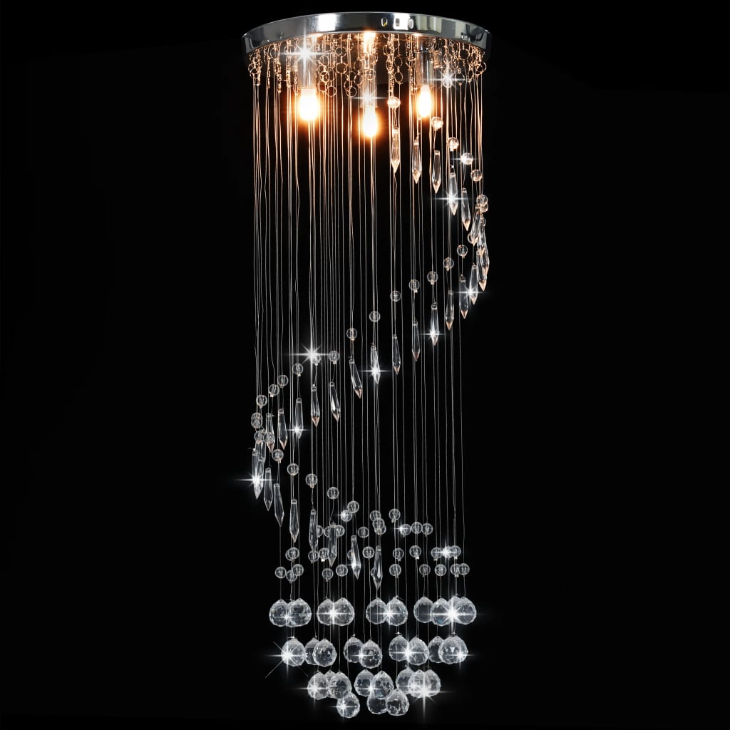 Lampadario Con Perle Di Cristallo A Spirale Argento G9