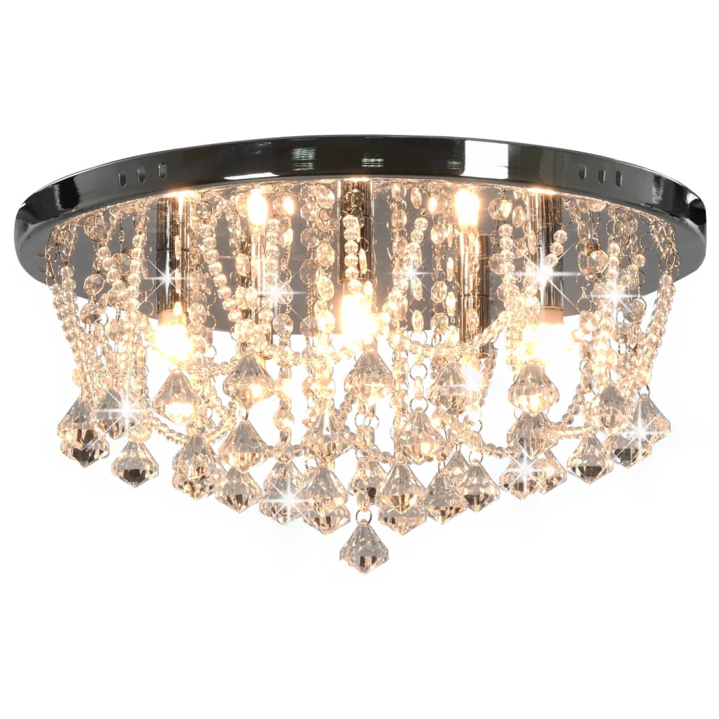 Lampadario Perle Di Cristallo Argento Rotondo 4 Lampadine G9