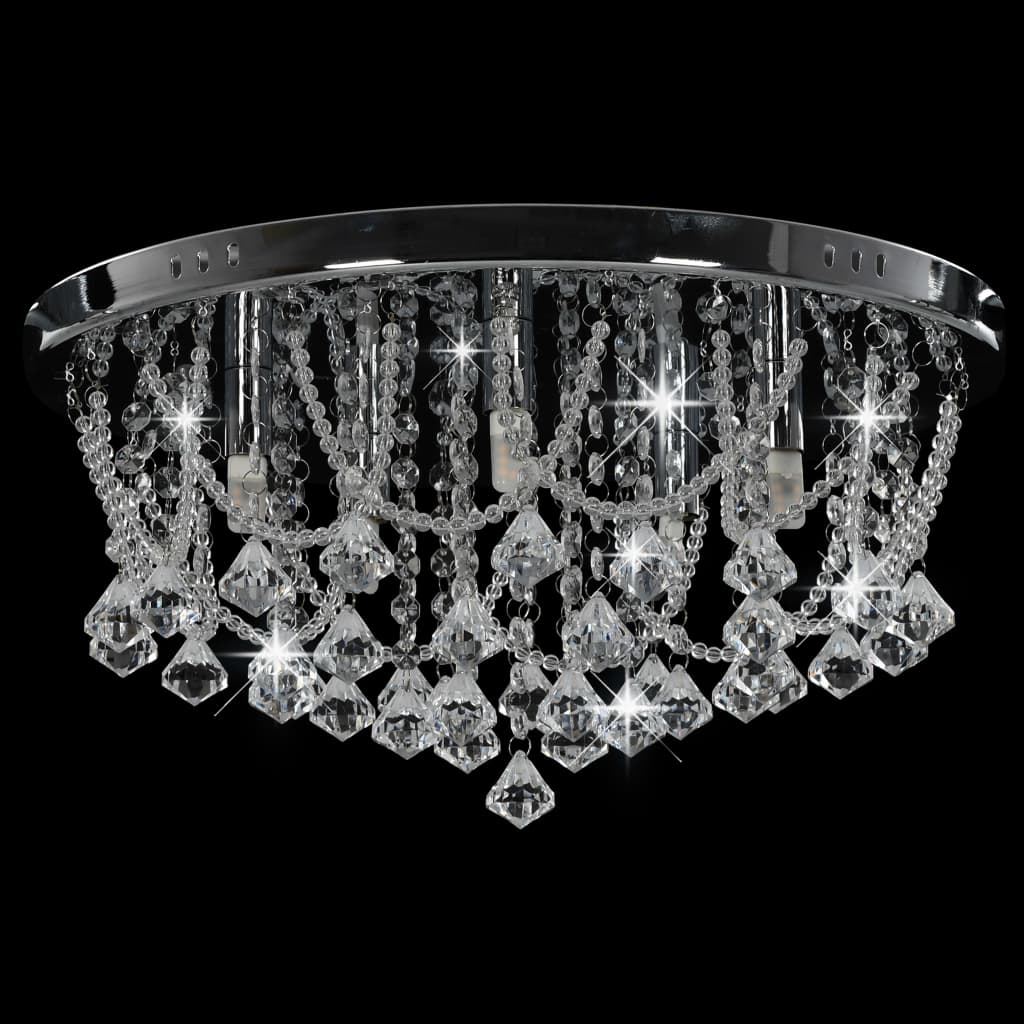 Lampadario Perle Di Cristallo Argento Rotondo 4 Lampadine G9