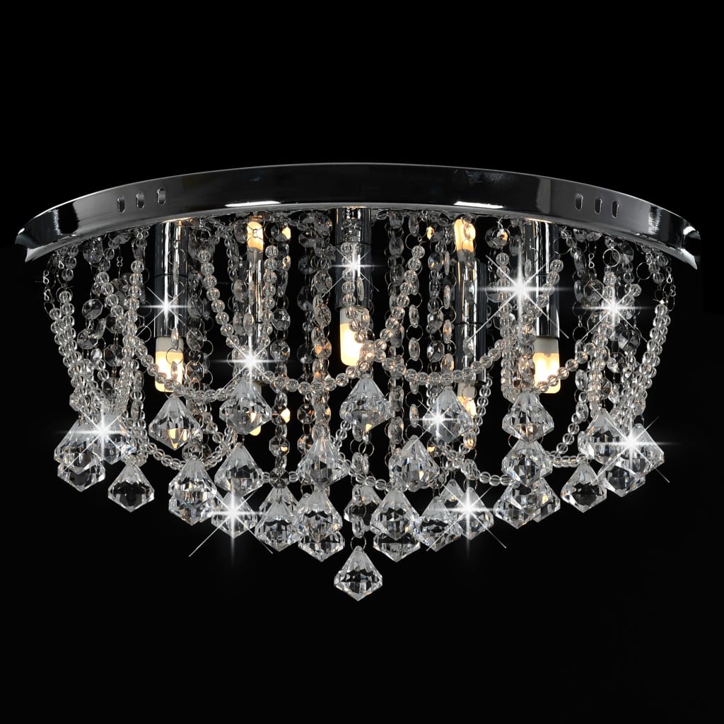 Lampadario Perle Di Cristallo Argento Rotondo 4 Lampadine G9