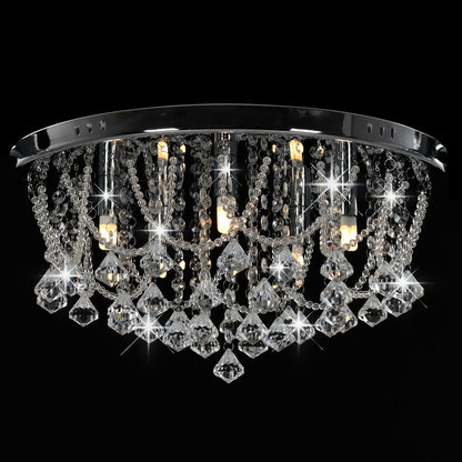 Lampadario Perle Di Cristallo Argento Rotondo 4 Lampadine G9