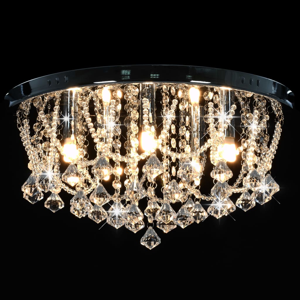 Lampadario Perle Di Cristallo Argento Rotondo 4 Lampadine G9