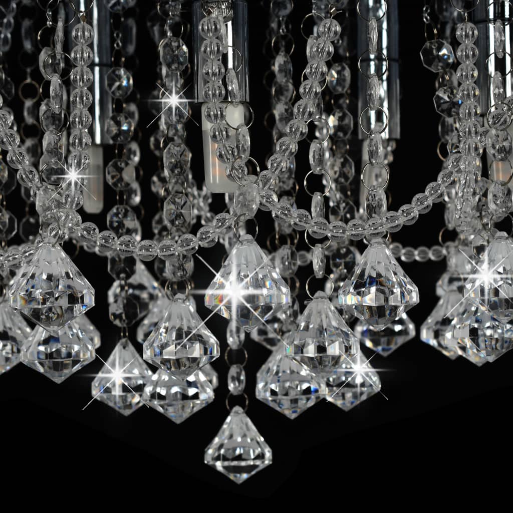 Lampadario Perle Di Cristallo Argento Rotondo 4 Lampadine G9