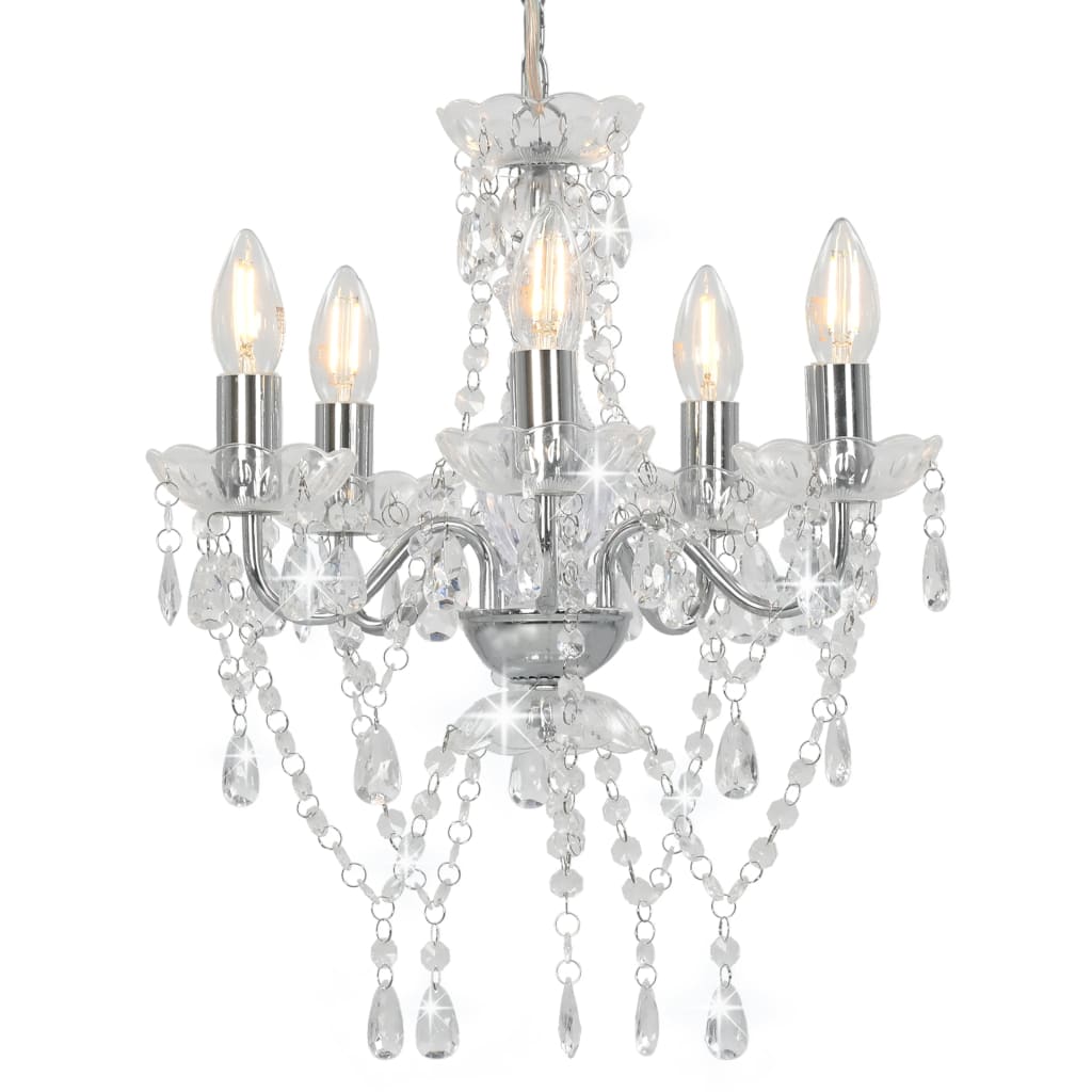 Lampadario Con Perline Di Cristallo Tondo 5 E14