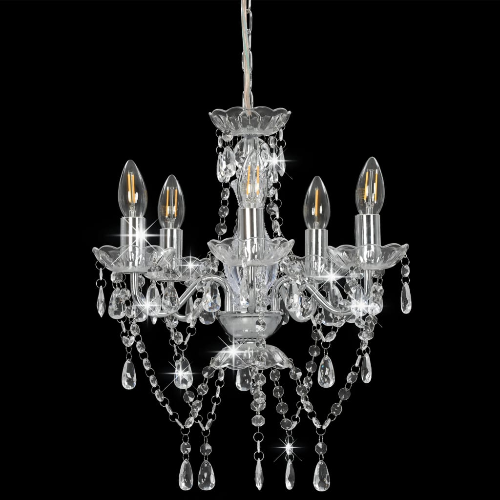 Lampadario Con Perline Di Cristallo Tondo 5 E14