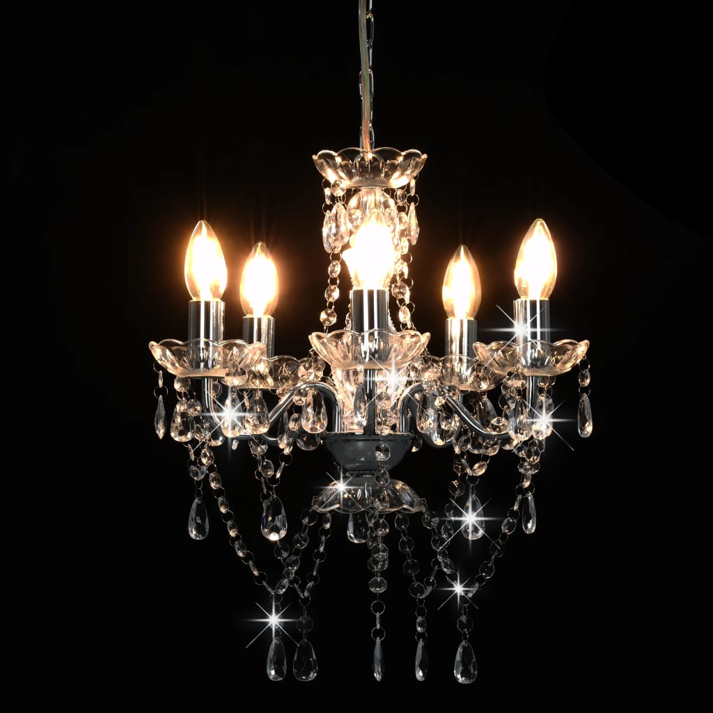 Lampadario Con Perline Di Cristallo Tondo 5 E14