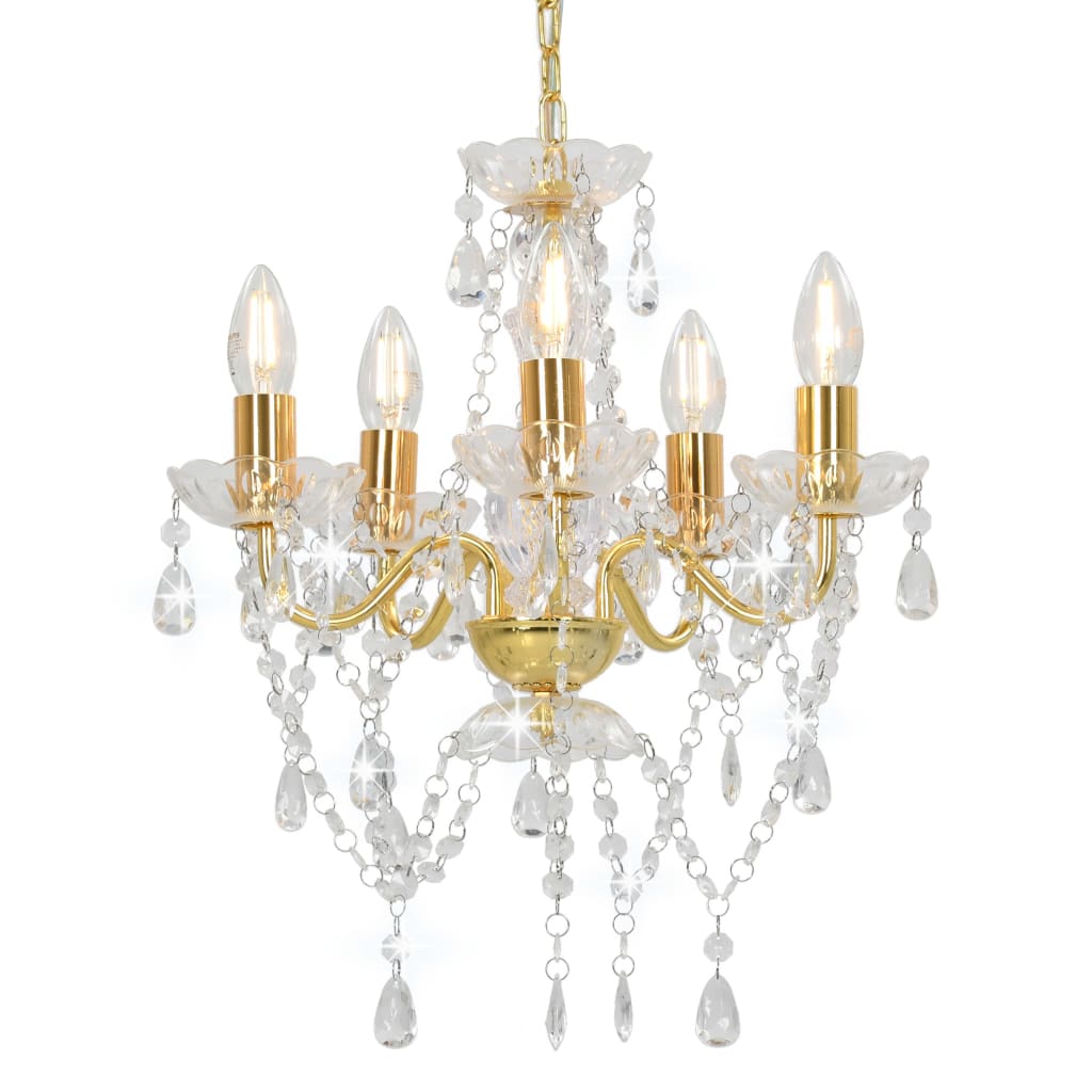 Lampadario Con Perline Di Cristallo Tondo 5 E14