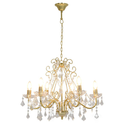 Lampadario Con Perline Di Cristallo Dorato Tondo 6 E14