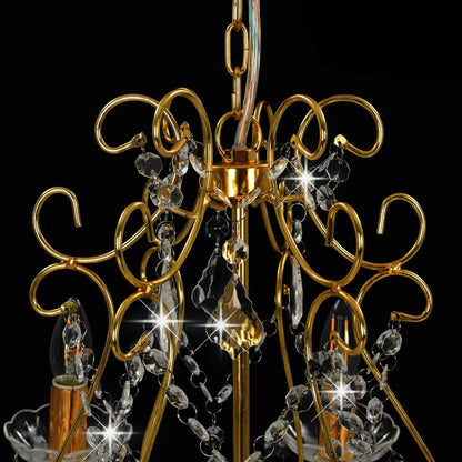 Lampadario Con Perline Di Cristallo Dorato Tondo 6 E14
