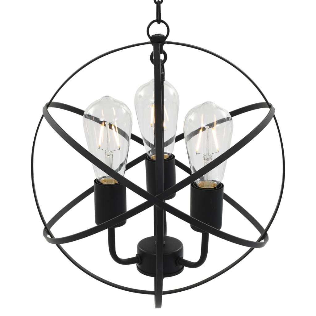Lampada Sferica A Sospensione Nera 3 Lampadine E27