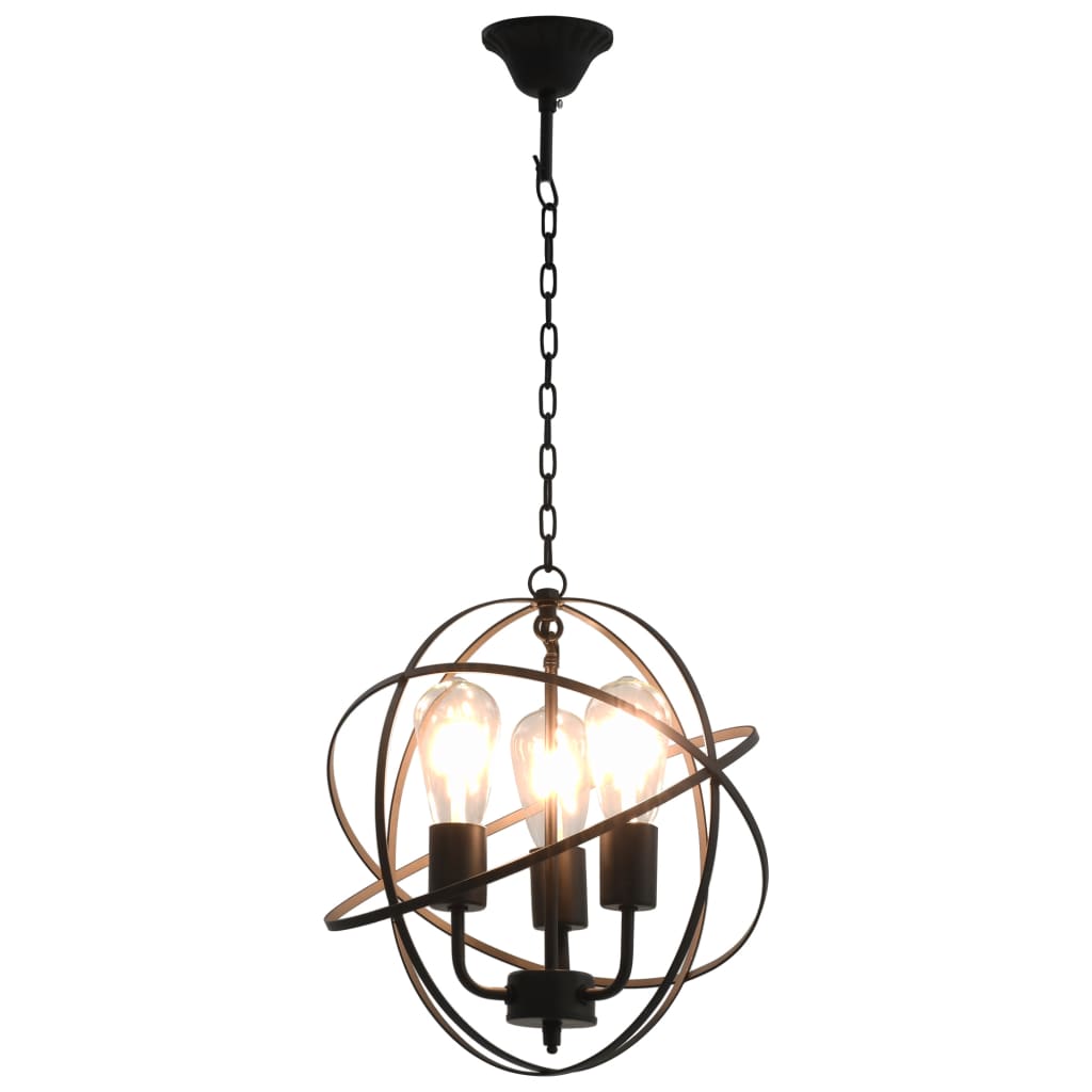 Lampada Sferica A Sospensione Nera 3 Lampadine E27
