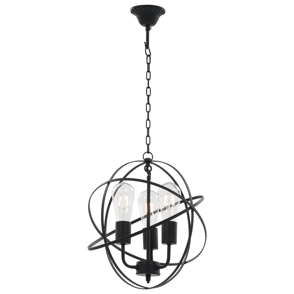 Lampada Sferica A Sospensione Nera 3 Lampadine E27