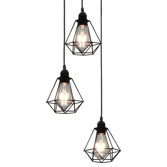 Lampadario Con Design Diamante Nero 3 Lampadine E27