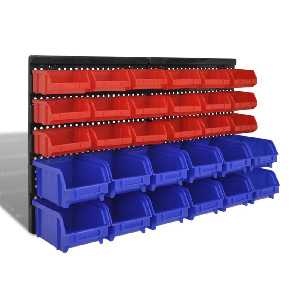 Contenitore Plastica Per Garage Da Parete Set 30 Pz Blu E Rosso