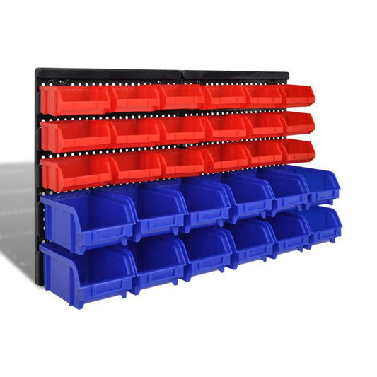 Contenitore Plastica Per Garage Da Parete Set 30 Pz Blu E Rosso