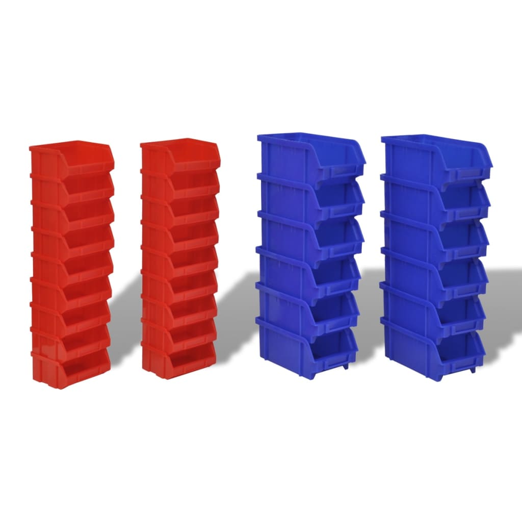 Contenitore Plastica Per Garage Da Parete Set 30 Pz Blu E Rosso
