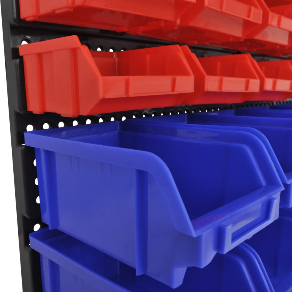 Contenitore Plastica Per Garage Da Parete Set 30 Pz Blu E Rosso