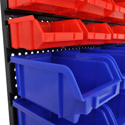 Contenitore Plastica Per Garage Da Parete Set 30 Pz Blu E Rosso