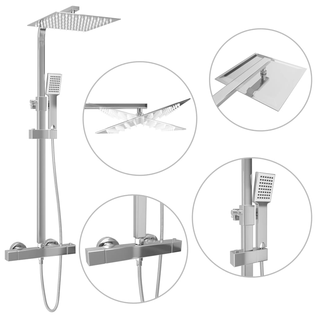 Set Per Doccia A Doppio Soffione Con Termostato Acciaio Inox