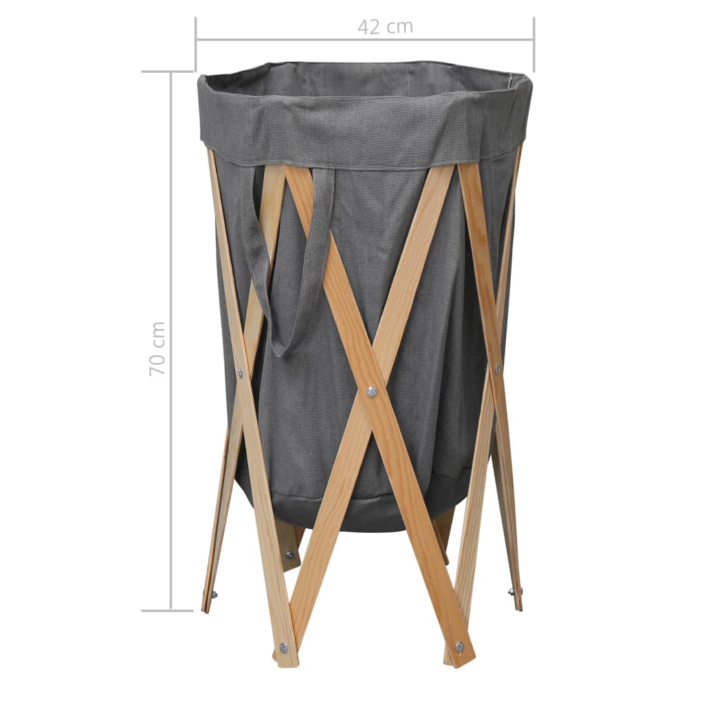 Cesto Della Biancheria Pieghevole Legno E Tessuto