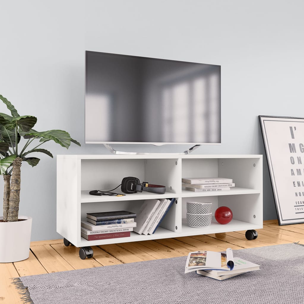 Mobile Tv Con Ruote 90X35X35Cm In Legno Multistrato