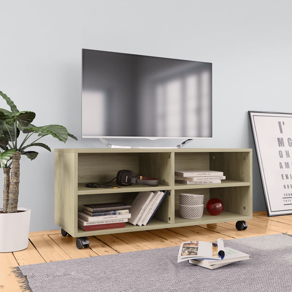 Mobile Tv Con Ruote 90X35X35Cm In Legno Multistrato