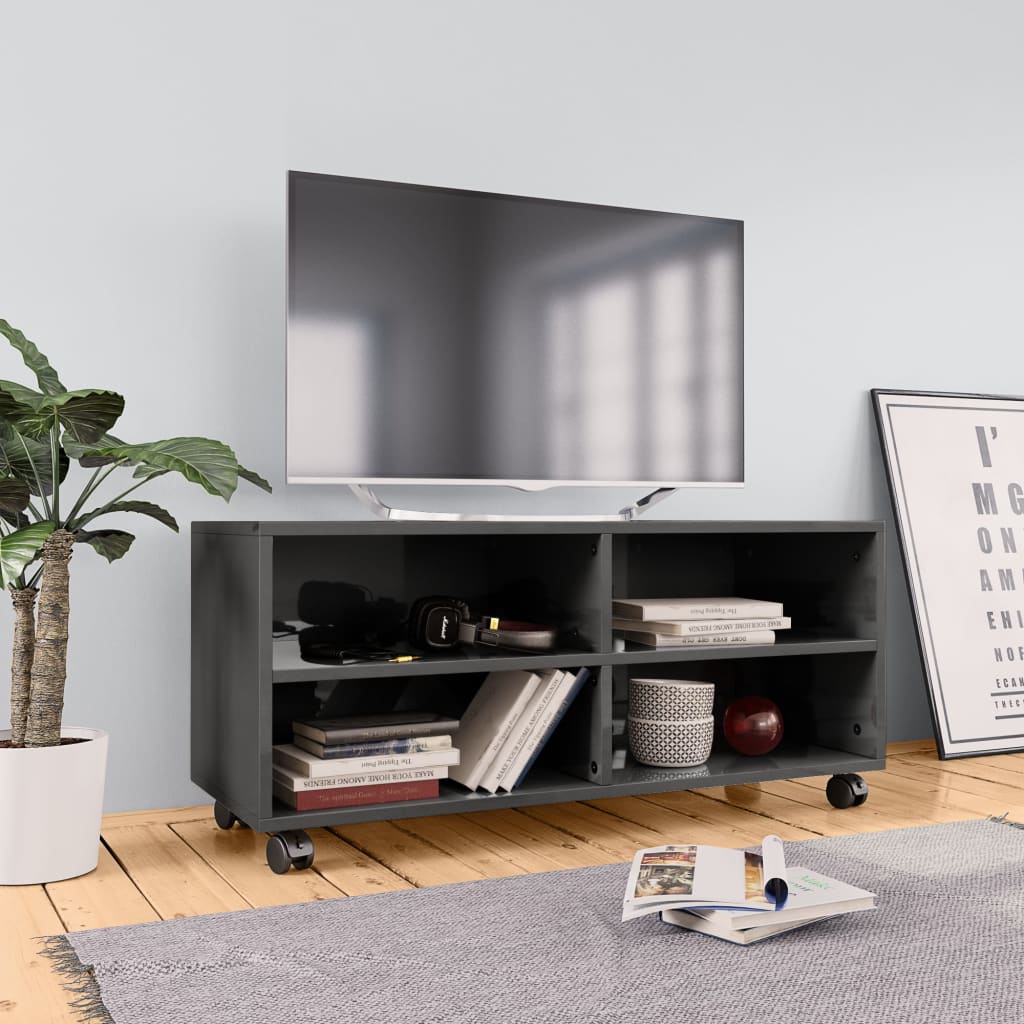 Mobile Tv Con Ruote 90X35X35Cm In Legno Multistrato