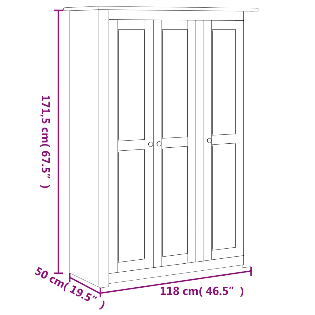 Armadio A 3 Ante 118X50X171,5Cm In Pino Panama Range
