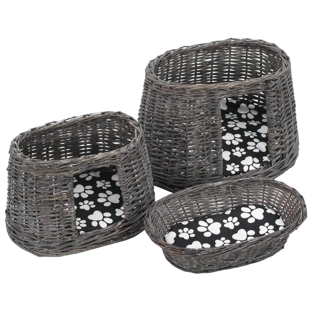 Ceste Gatti Con Cuscini 3Pz 47X34X60Cm Salice Naturale