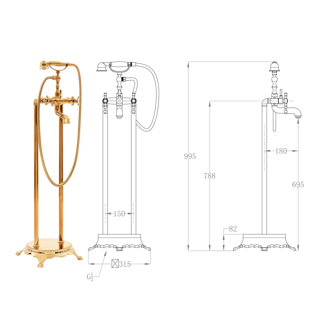 Rubinetteria A Colonna Per Vasca Bagno Acciaio Inox 99,5Cm