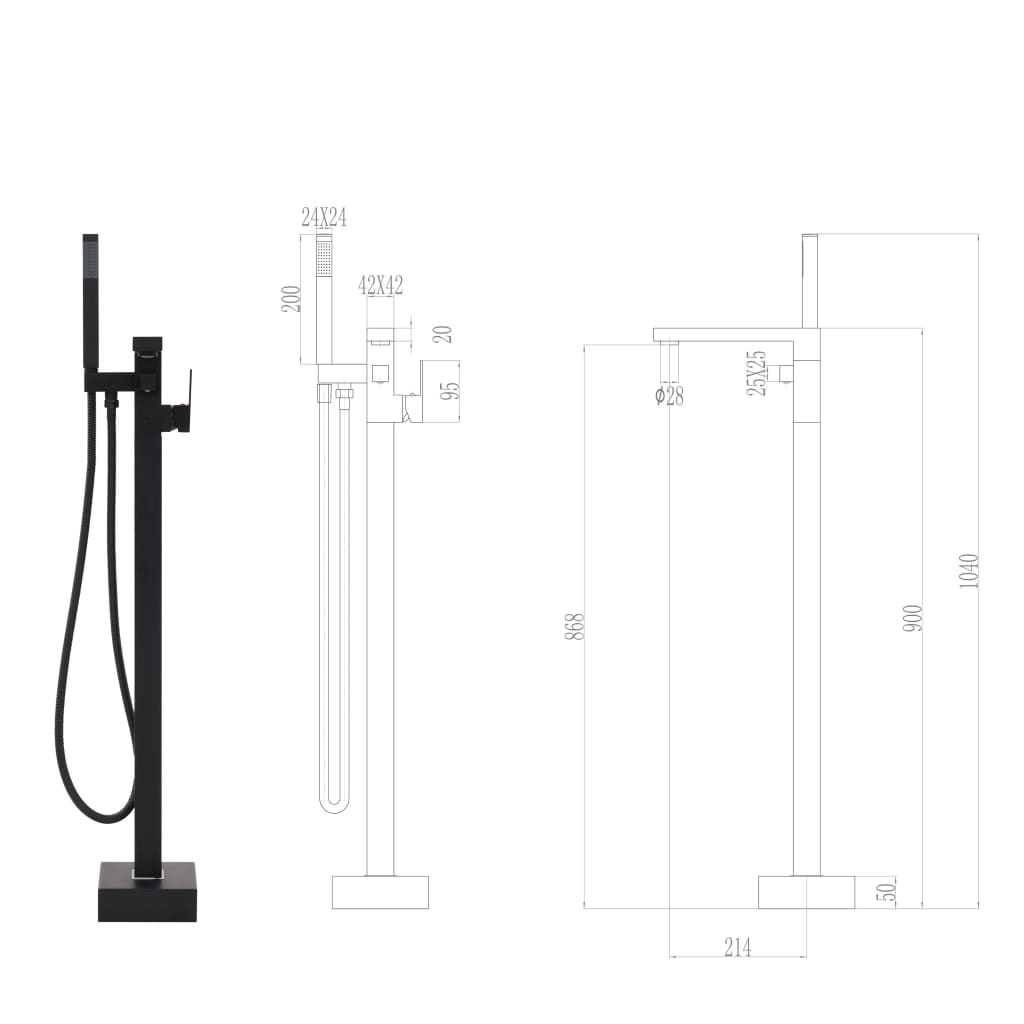 Rubinetto A Colonna Vasca Da Bagno Nera Acciaio Inox 90 Cm
