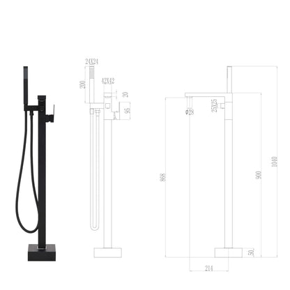 Rubinetto A Colonna Vasca Da Bagno Nera Acciaio Inox 90 Cm