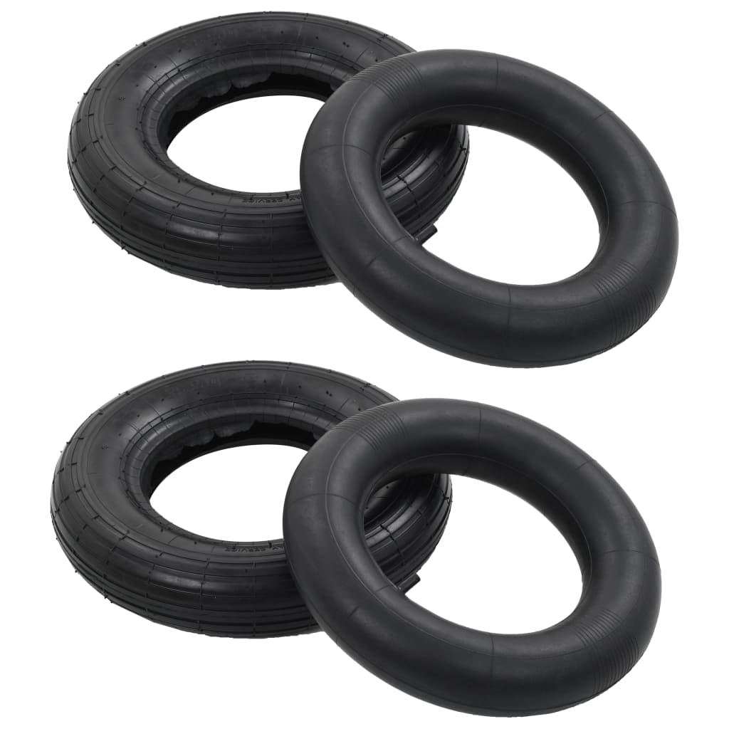 Set Ruote E Camere D'aria Per Carriola 4 Pz 3.50-8 4Pr Gomma