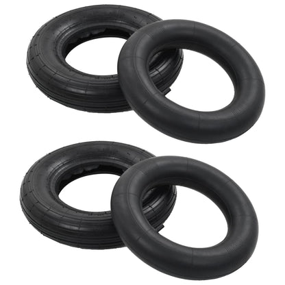 Set Ruote E Camere D'aria Per Carriola 4 Pz 3.50-8 4Pr Gomma